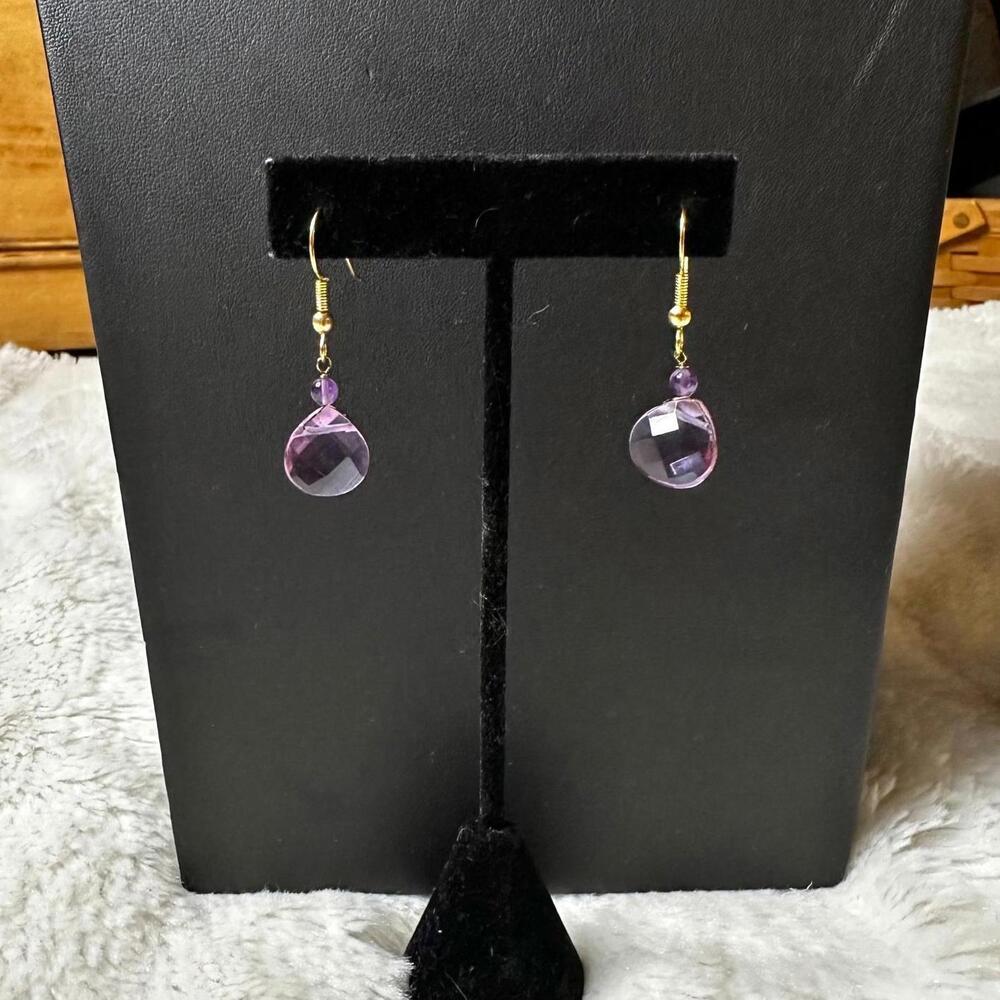 Purple Amethyst Stone Drop Earrings 1.5”